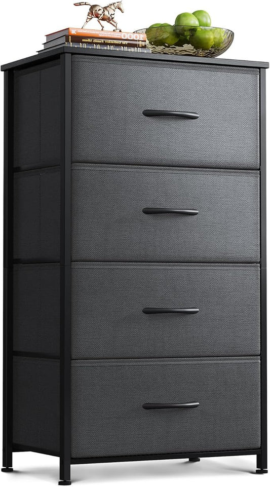 AODK Dresser for Bedroom with 4 Storage Drawers, Small Dressers Chest of Drawers Fabric Dressers with Sturdy Steel Frame, Dresser for Closet with Wood Top, Dark Grey