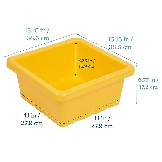 ECR4Kids Stackable Square Bins with Non-Snap Lids, Multipurpose Organization, Yellow, 4-Pack