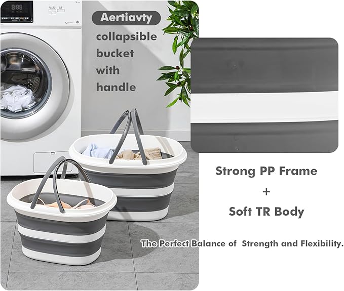 Collapsible Mop Bucket with Handles 7.4 Gallon Foldable Tub for Cleaning Large Silicone Pop Up Buckets Portable Collapse Camping Car Wash Basket for Space-Saving Storage
