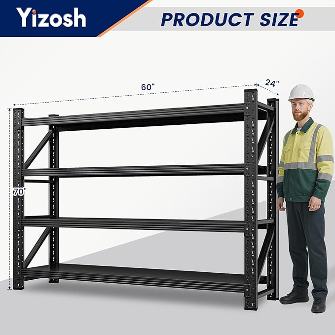 Yizosh 60" W Metal Garage Storage Shelves,8000LBS Heavy Duty 4-Shelf Adjustable Steel Organization Shelving,Utility Rack Shelf,60" W x 24" D x 70" H for Basement,Warehouse,Industrial