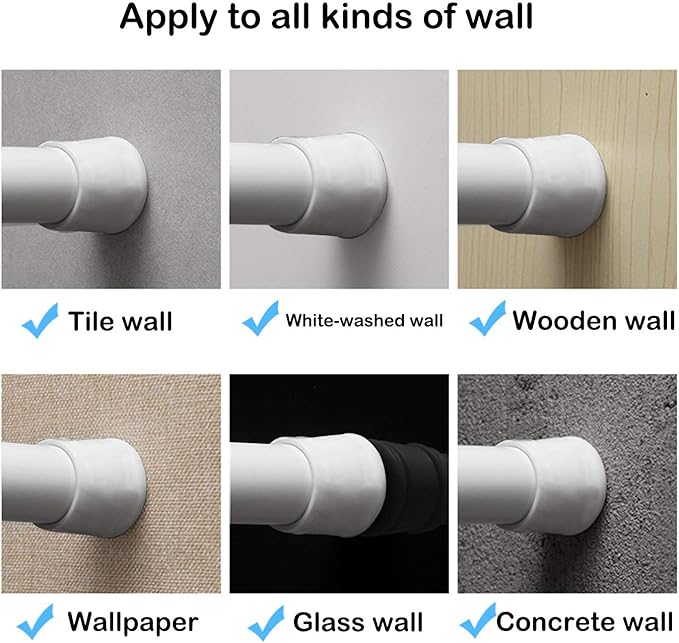 2pcs Tension Curtain Rods Adjustable 16-27 Inches, 0.51" Diameter Spring Short Rod No Drill, Small Extendable Rod for Bathroom, Window, Kitchen, Closet, Room Divider, 0.8" Non-Slip Caps, White