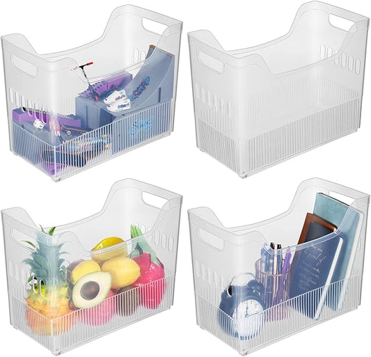 Beeveer 4 Pcs Plastic Freezer Organizer Bins with Wheel Tall Narrow Kitchen Pantry Organizer Snack Storage Containers for Office Refrigerator(10 x 12.5 x 6.7 Inch)