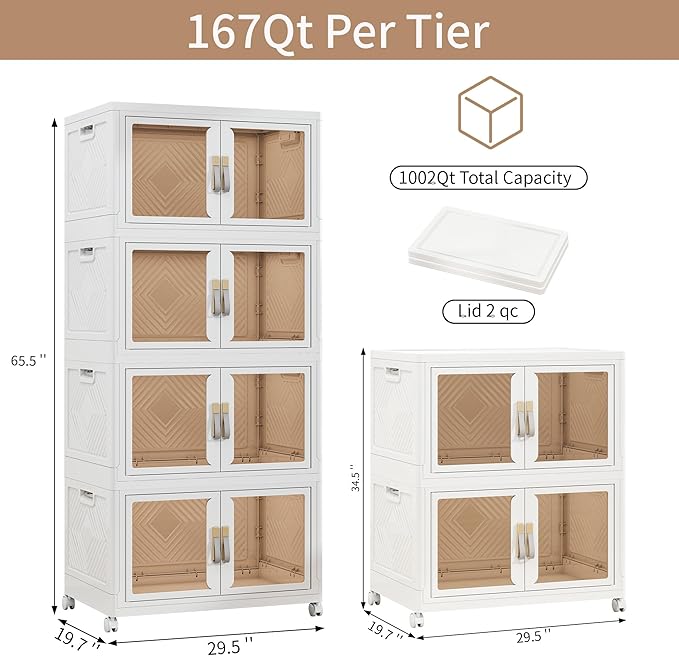 UAMFURI Stackable Storage Bins with Doors & Lids & Wheels, Foldable Collapsible Closet Organizers, Large Storage Cabinet for Bedroom Dorm (6, XL)