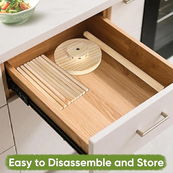 Pasta Drying Rack - 9 Sticks Wooden Pasta Dryer Stand for Homemade Fresh Pasta, Spaghetti, Fettuccine, Tagliatelle - Large Detachable Natural Wood Noodle Rack, Space Saving & Sturdy Design