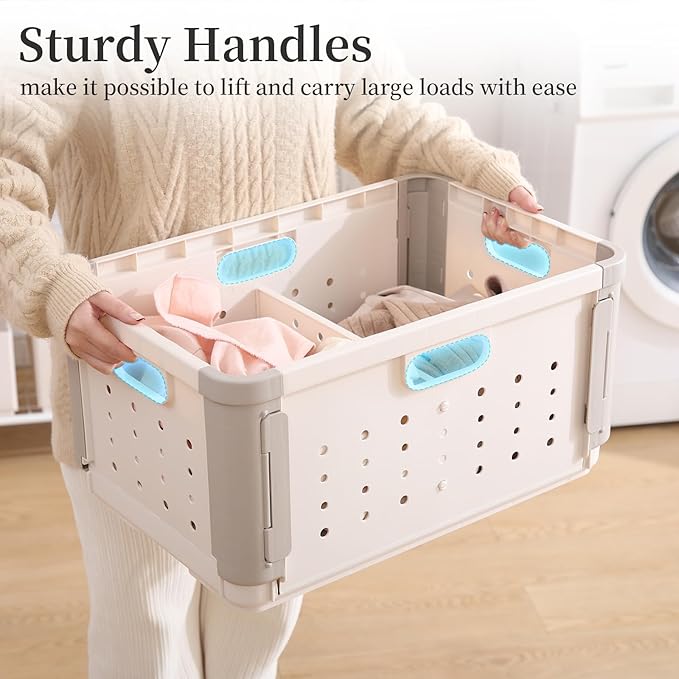 HAIXIN HOME Stackable Plastic Laundry Basket on Wheel, 42L Clothes Laundry Hamper with Divider for Pre-Sorting, Dirty Clothing Storage Organizer Bin with Handles for Closet, Bedroom, Bathroom - 2 Pack