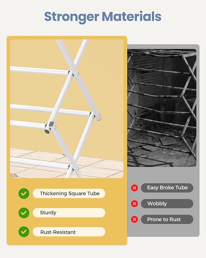 APEXCHASER Clothes Drying Rack Folding - 3 Tier Laundry Drying Rack for Clothes, Expandable Metal Clothing Dryer, Collapsible Towel Rack, Air Drying Rack, White