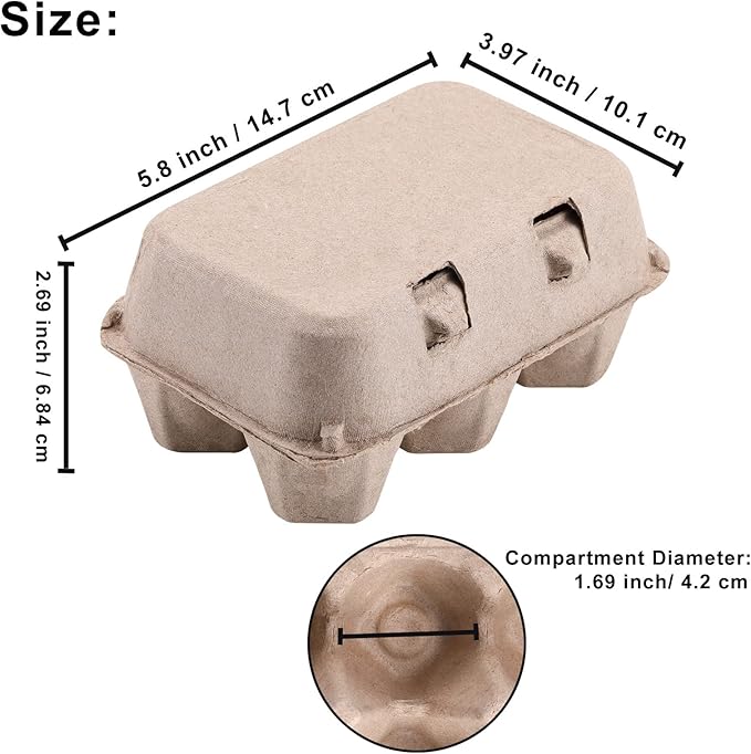 Half Dozen Egg Cartons Cheap Bulk 300 Pack, Blank Natural Pulp Box 6 Count for Chicken Eggs Reusable, Storage Tray Strong for Holds Up to Six 6 Egg Cardboard Paper Holder Container for Refrigerator