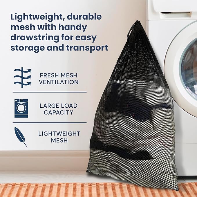 Premium Heavy-Duty Mesh Laundry Bag - Clothes Hamper w/Drawstring - Home & College Essentials Black (36"x24")
