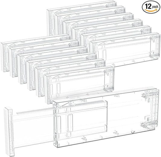 Lifewit 12 Pack 4" High Drawer Dividers 28-43.5cm/11-17" Adjustable Drawer Organizer for Clothes/Utensils, Expandable Drawer Organizer in Dresser/Kitchen/Bedroom/Office Organization & Storage Clear