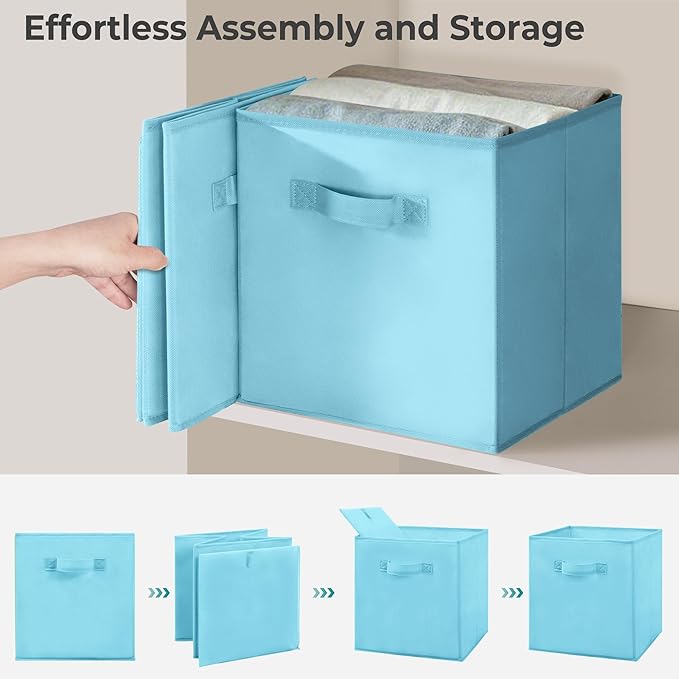 11x11 Inch Storage Bins Cubes, Fabric Foldable Storage Box, Collapsible Closet Organizer for Clothes, Blankets, Office, Bedroom, Living Room, Shelf Cabinet, Bookcase, Multi-Color, 12 Pack
