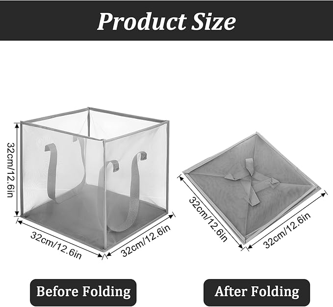 6 Pack Popup Laundry Hamper, 13 Inch Collapsibles Laundry Baskets with Handles, Portable Mesh Dirty Clothes Baskets Single Layer Foldable Clothes Hamper for Washing Storage, Dorm and Travel Use (Gray)