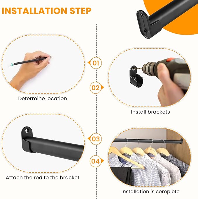 Oval Closet Rod for Hanging Clothes Adjustable Closet Rods 18 to 52 Inch Heavy Duty Black Poles Bar Closet Rod Expandable for Wardrobes Laundry RV