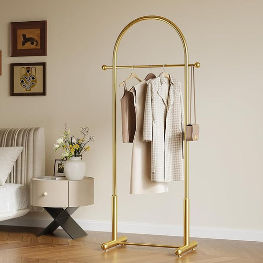 Modern Gold Arch Clothing Rack – Freestanding Garment Rack for Hanging Clothes,Heavy Duty Coat Rack,Metal Small Clothes Rack for Bedroom,Closet or Boutique Display