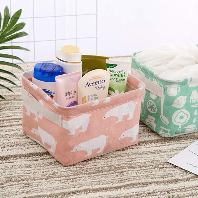 Foldable Storage Basket - Set of 6 Small Collapsible Canvas Containers Organizers with Handle for Home Decor or Storing Toys, Keys, Sundries, Little Crafts. (Style A)
