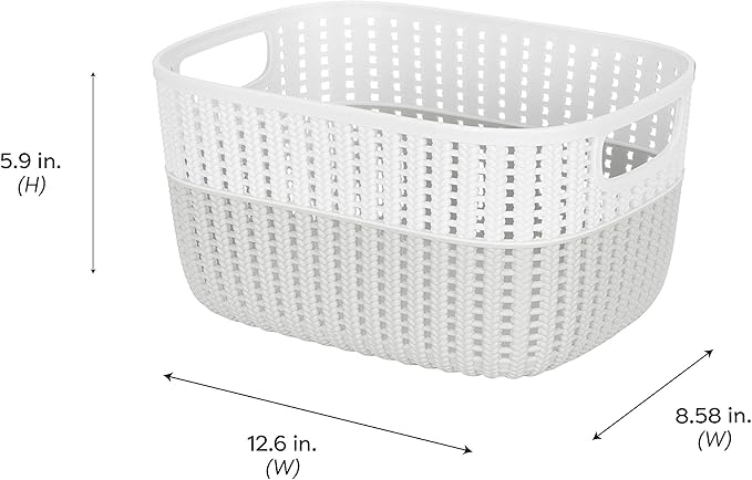 Simplify 4 Pack 2 Tone Sailor Knot Plastic Storage Tote | Decorative Basket | Closet Organization | De-clutter | Accessories | Toys | Bathroom Organization | Medium | Heather Grey