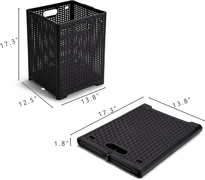 Eslite 42L Collapsible Plastic Laundry Baskets,Foldable Laundry Hamper,Pack of 2 (Black)