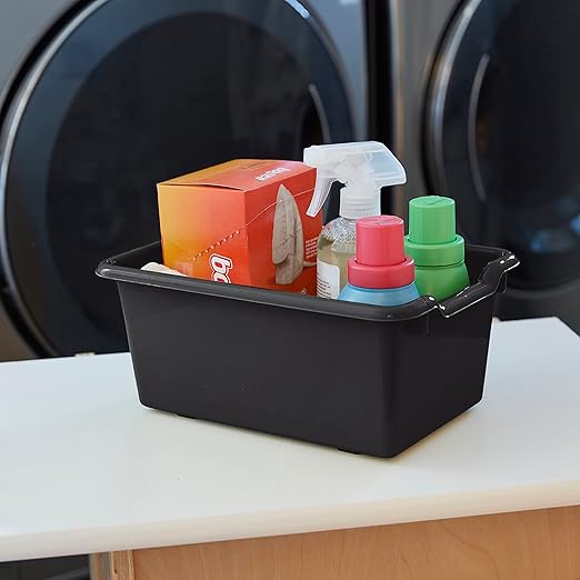 ECR4Kids Scoop Front Storage Bin, Multipurpose Organization, Black, 15-Piece