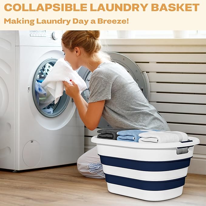 OOAMBB 43L(11.5Gallon) Collapsible Laundry Baskets plastic, Pop Up Laundry hamper/Storage Container, Foldable Laundry Basket with Large Capacity,Sturdy,Space Saver (Blue, 2 Packs)