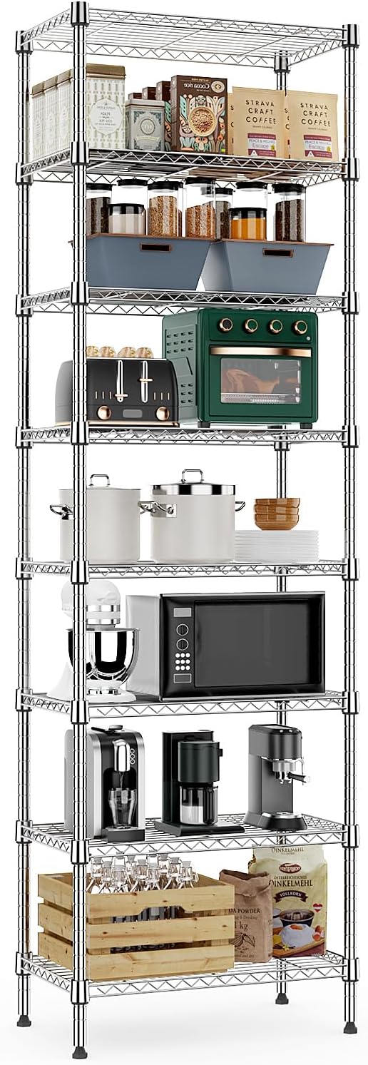 M MZG 8 Tier 2000 lbs Storage Rack Metal Wire Shelving Unit, Storage Standing Shelf Organizer for Laundry Bathroom Kitchen Pantry Closet Garage Utility Room, Chrome 13.8" D x 23.6" W x 79.5" H