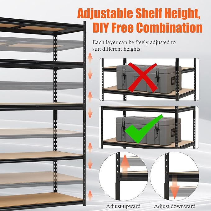 GarveeTech 5-Tier Heavy Duty Garage Shelving Units, Adjustable Storage Shelves,Loads 2000 LBSS,Adjustable Garage Storage Shelving, Metal Storage Utility Rack Shelf Unit