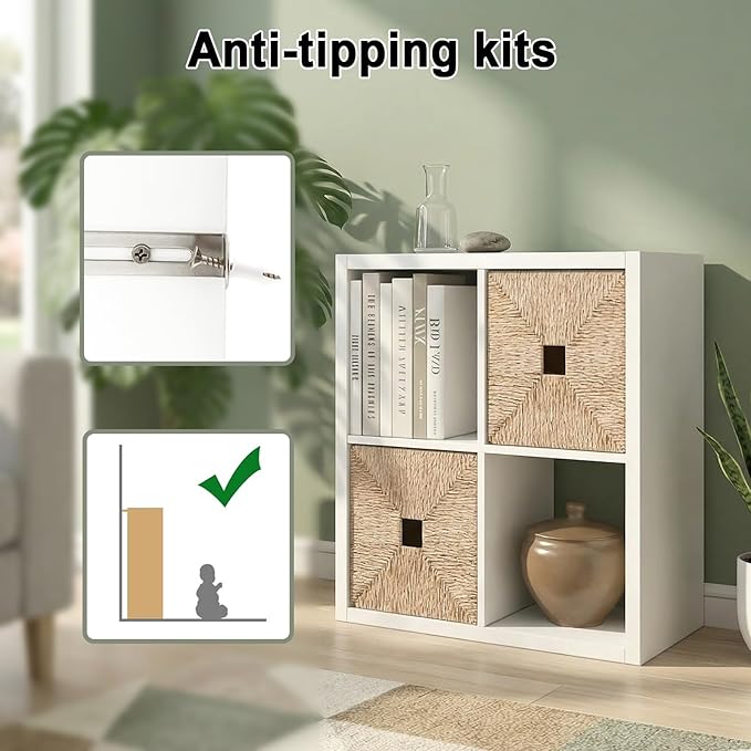 CTESNE【2026 Wooden Thick Frame 4 Cube Storage Organizer Shelf with Anti-Tipping Kits + Reversible Open Back Bookcase, Horizontal and Vertical Dual-use（White,11inch）