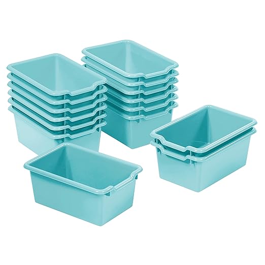 ECR4Kids Scoop Front Storage Bin, Multipurpose Organization, Seafoam, 15-Piece