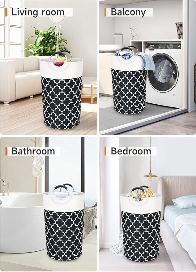 Fabspace Large Laundry Hampe Basket Washing Bin Clothes Bag Collapsible Tall with Handles Waterproof Travel Bathroom College Essentials Storage for College Dorm, Family (Black) 82L