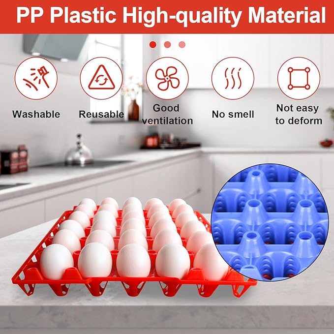 16 Pack Plastic Egg Tray Egg Crates, 30 Egg Flats Stackable, Reusable Egg Storage Trays for Chicken Coop & Farm, Large Plastic Egg Holder for Collecting, Storing & Transporting Eggs