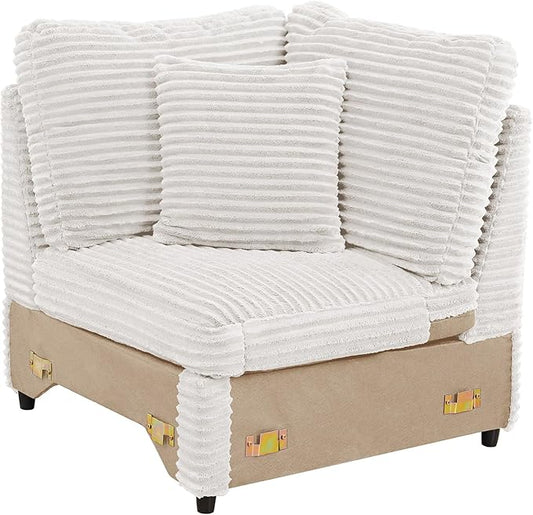 LEVNARY Modular Corner Chair, Faux Rabbit Fur Upholstered Single Corner Seat for Sectional Sofas (White)