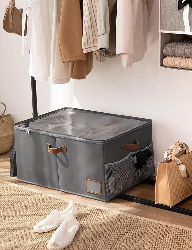 StorageWorks Shoe Organizer for Closet, Shoe Storage Containers for Entryway, Fabric Shoe Cubby Storage for Slippers and Flats, Shoe Storage Bins with Side Mesh Pocket, Fits up to 20 Pairs, Gray