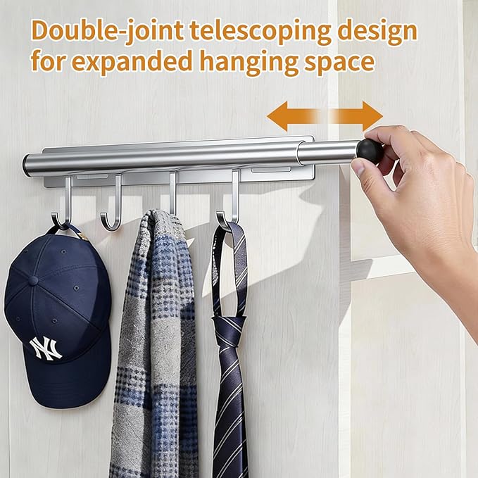 Lewondr Valet Rod for Closet Pull Out, 12" Adjustable Heavy Duty Extending Closet Rod, Valet Clothing Hanger Rods Extender for Wardrobe, Laundry Room, Bedroom, Bathroom, Silver, 2 Pack