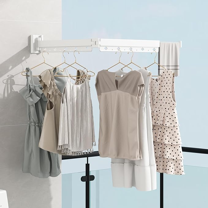 Wall Mounted Clothes Hanger Rack Folding Wall Mounted Clothes Hanger for Laundry (2-Fold White)