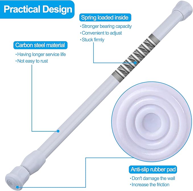 SIQUK 6 Pack Cupboard Bars Adjustable Spring Tension Rods White Refrigerator Bar Extendable Rod for DIY Projects, 15.7 to 28 Inches