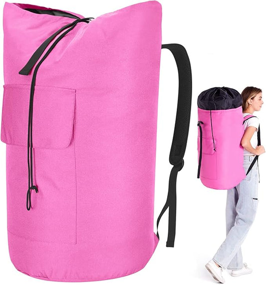 Backpack Laundry Bag, 115L Heavy Duty Extra Large College Laundry Backpack, Dirty Clothes Bag with Shoulder Straps, Laundry Hamper Bag with Drawstring Closure for College Dorm, Apartment Pink