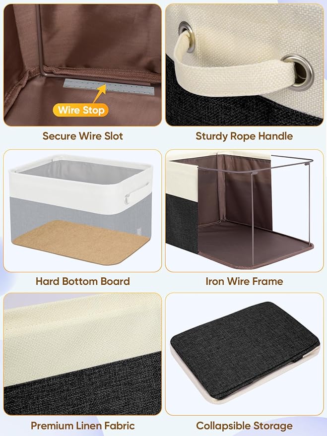 BALEINE 1 Pack Fabric Closet Storage Bins for Shelves, Linen Closet Organizers and Storage, Decorative Baskets for Organizing, Shelf, Clothes, Home, Office (Black, 14''x10''x8.5'')