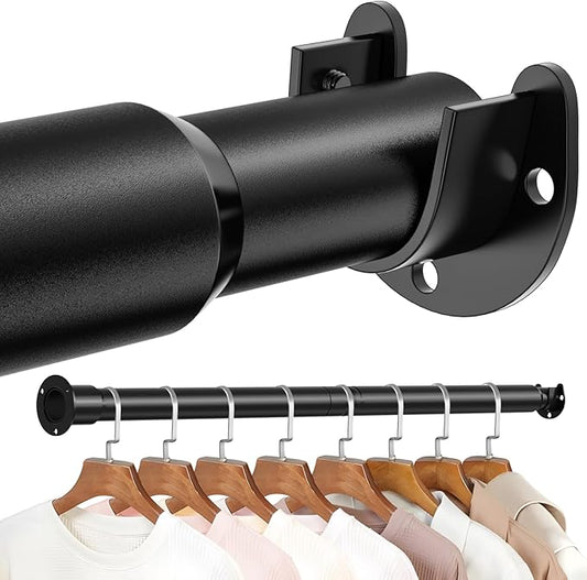 Mavivegue Closet Rods for Hanging Clothes,17 to 57 Inches Stepless Adjustable Metal Closet Rod, Heavy Duty Tension Rod, Extra Long Tension Rod, Adjustable Curtain Rod, for Closet, Black