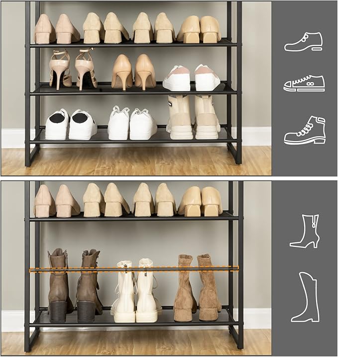 HOOBRO 10-Tier Shoe Rack for Entryway, 23.6" L Shoe Storage Organizer, Large Capacity Shoe Shelf for Closet, Front Door Entrance, Hallway, Holds 27-30 Pairs of Shoes, Rustic Brown and Black BF601XJ01
