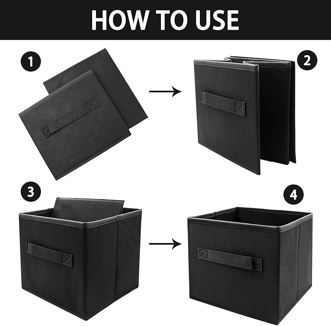 EBIGIC storage bins collapsible storage bins，cube storage organizer （Pack of 3） 10.5 * 10.5 * 11inch，For home and office Collapsible Closet Shelf Organizers, Drawer Organizers(Black)