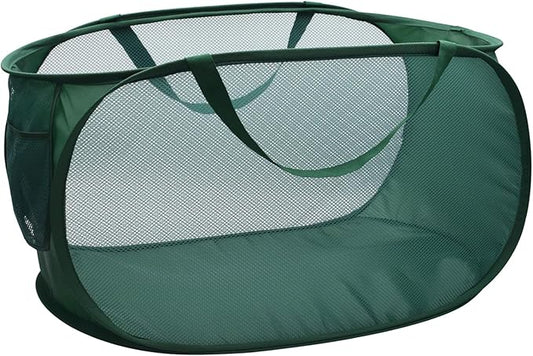 Pop Up Laundry Hamper,Collapsible Horizontal Baskets with Handles & Side Pocket,Foldable Sturdy mesh for Laundry Room,Bathroom,Kids Room,College Dorm Travel (Green)