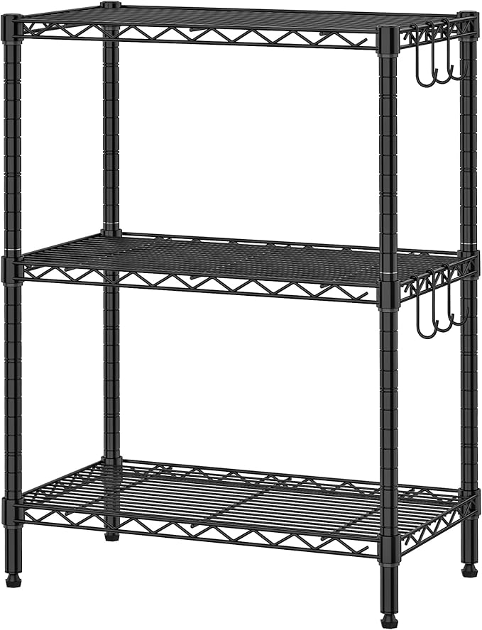 Storage Shelves Garage Wire Shelving 3 Tier Metal Wire Steel Rack Shelving Units Organizer Adjustable Utility Shelf Commercial Shelf for Kitchen Garage Pantry Laundry