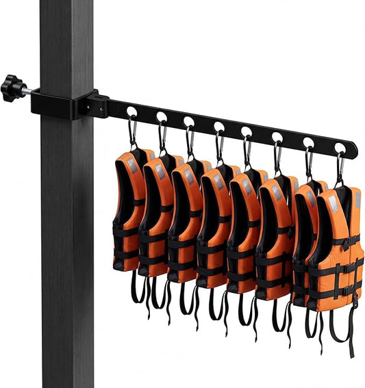 Sintuff Life Vest Holder Aluminum Drying Rack Holds up to 8 Life Vests Wetsuit Hanger Vest Hanger Collapsible Dock Organizer for Pfds & Floats, Fits a 0.67-2.56 in Square Post, No-Drill Installation