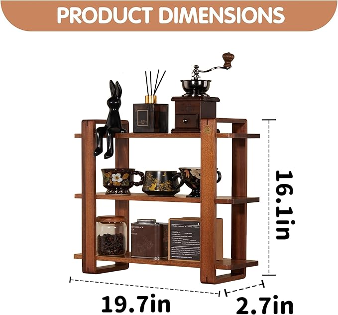 Coffee Station Organizer for Kitchen Countertop Mug Holder 3 Tier Wooden Cup Organizer Stand Shelf