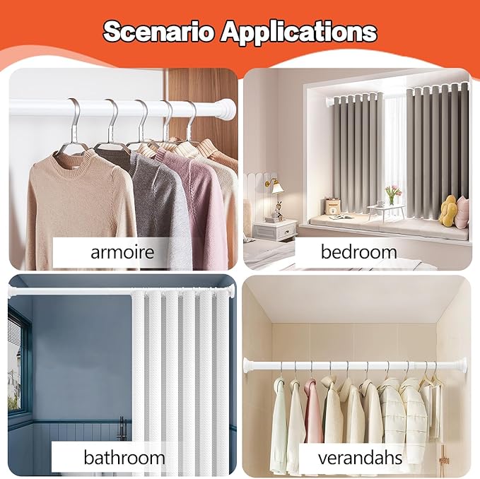Closet Rod, 30 to 42 Inch Adjustable Closet Rods for Hanging Clothes Heavy Duty Closet Hanging Rod White Closet Poles for Wardrobes with No Drilling Holder