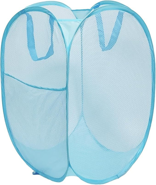 Pop up hamper, the upgraded laundry basket with breathable side pocket mesh. Ideal for room, apartment, dormitory, travel, business trip & kids storage (1,sky blue)