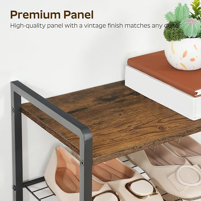 YATINEY 8-Tier Narrow Shoe Rack, Tall Shoe Rack for 8-16 Pairs, Slim Shoe Storage Organizer with Wooden Top, Space Saving, Metal Frame, for Entryway, Rustic Brown and Black SS608BR