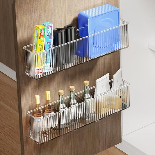 MUSTORN 2 Pack Adhesive Cabinet Door Organizer, Lid Organizers Inside Cabinet Spice Rack Food Container/Tumbler Lids Holders for Kitchen & Bathroom Wall Mounted(Acrylic)