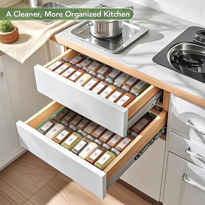 Expandable Drawer Spice Organizer, Thickened Plastic 3-Tier Spice Rack for Kitchen Drawers (11"–22"), Non-Slip & Easy to Clean, Keeps Spices Visible, Neat & Easy to Grab (Jars Not Included) GR