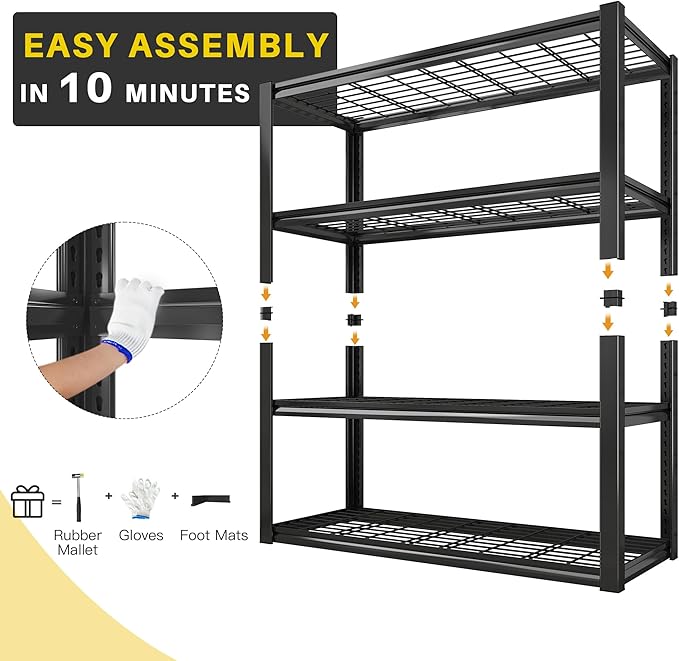 REIBII 40" W Garage Shelving Heavy Duty 2240 LBS Load Capacity 4 Tier Adjustable Metal Shelving Unit for Garage Warehouse Basement Industrial Shelving 40" W × 19.5" D × 59.5" H, 2 Pack