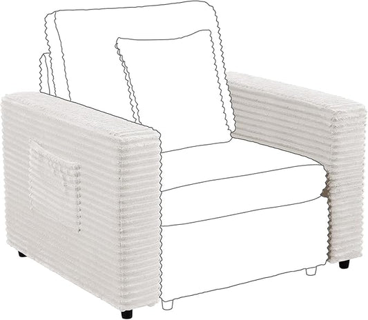 LEVNARY Modular Sofa Armrest Set of 2 with Side Storage Pockets, Faux Rabbit Fur Upholstered Arm Panels, Compatible with Modular Recliner System (White)