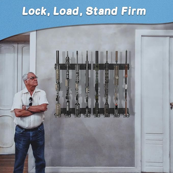 Gun Rack Wall Mount, Aluminium Alloy Gun Racks for Wall, Adjustable 4/8/12 Slot Indoor Gun Racks Securely Hold Shotguns Rifles Rack